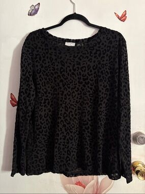 Black Leopard Burnout Long-Sleeve Top - Women